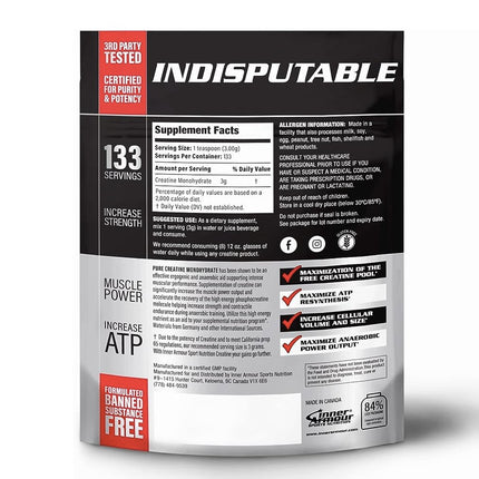 CREATINA MICRONIZADA INNER ARMOUR 400g. RINDE 133 SERVICIOS. LIBRE DE SABORIZANTES
