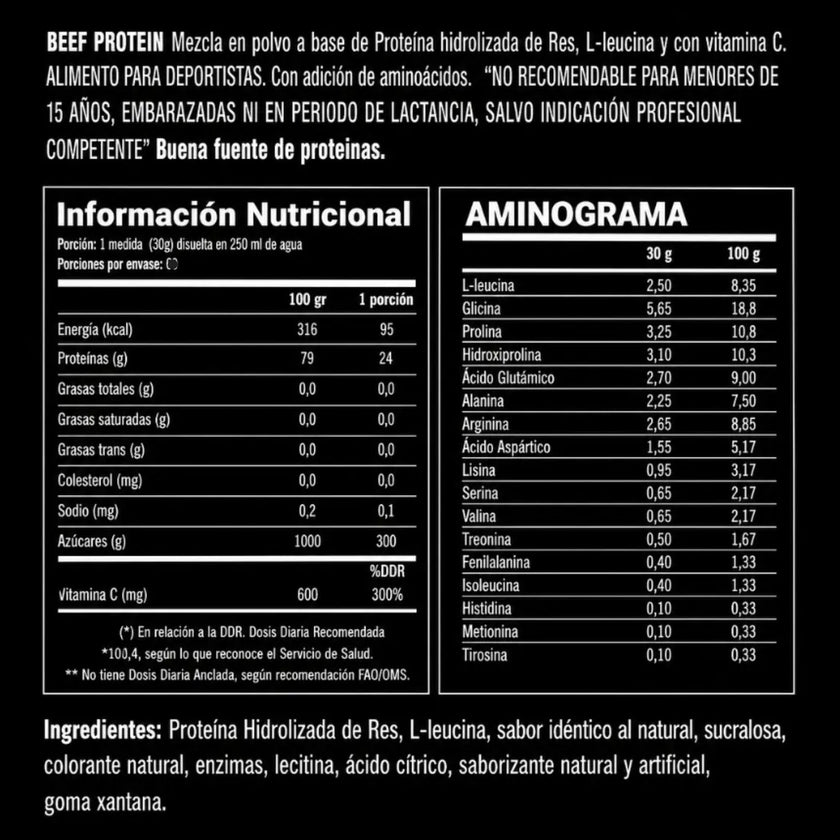 BEEF PRO, LA PROTEINA QUE SE TOMA COMO UN JUGO. RINDE 30 SERVICIOS CON 24g PROTEINA