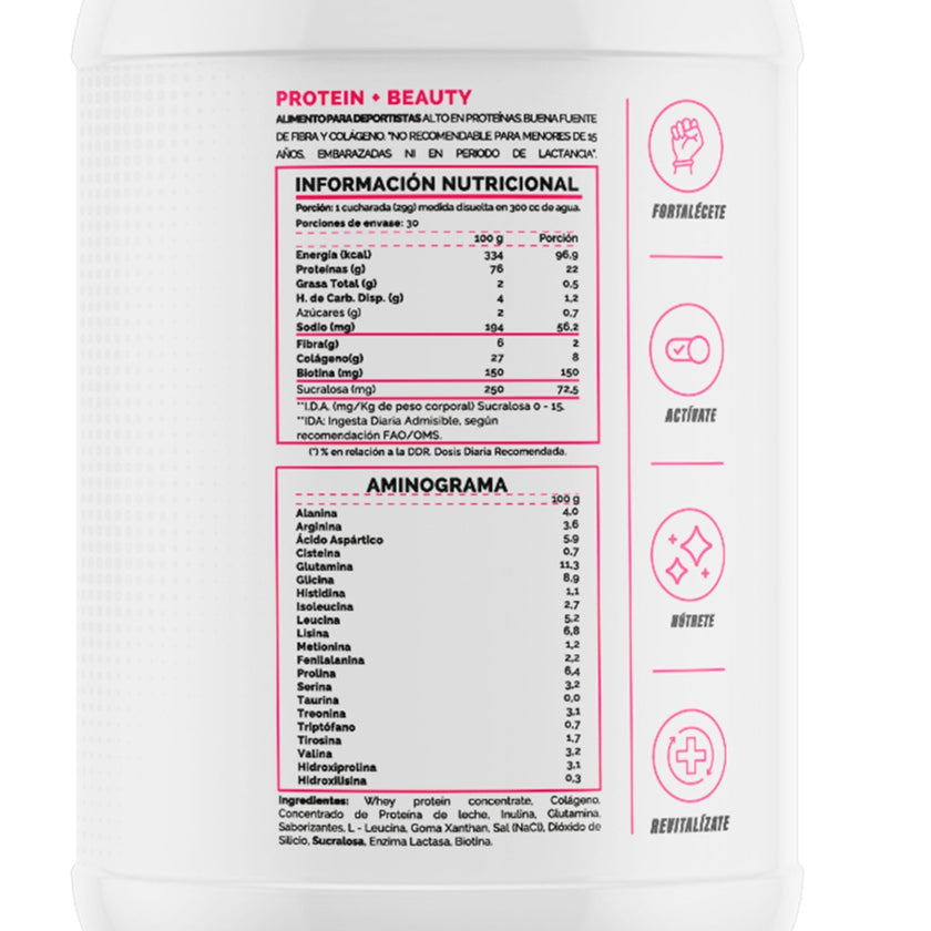 PROTEIN BEAUTY, LA PROTEINA PENSADA PARA ELLAS. RINDE 30 SERVICIOS CON ENZIMA LACTASA