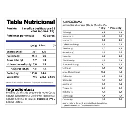 100% WHEY PROWIN WINKLER 2kg.  60 SERVICIOS CON ENZIMA LACTASA.