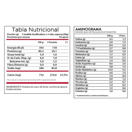COOKING WHEY PROTEIN, LA PROTEINA DEL CHEF. 43 SERVICIOS. CON ENZIMA LACTASA