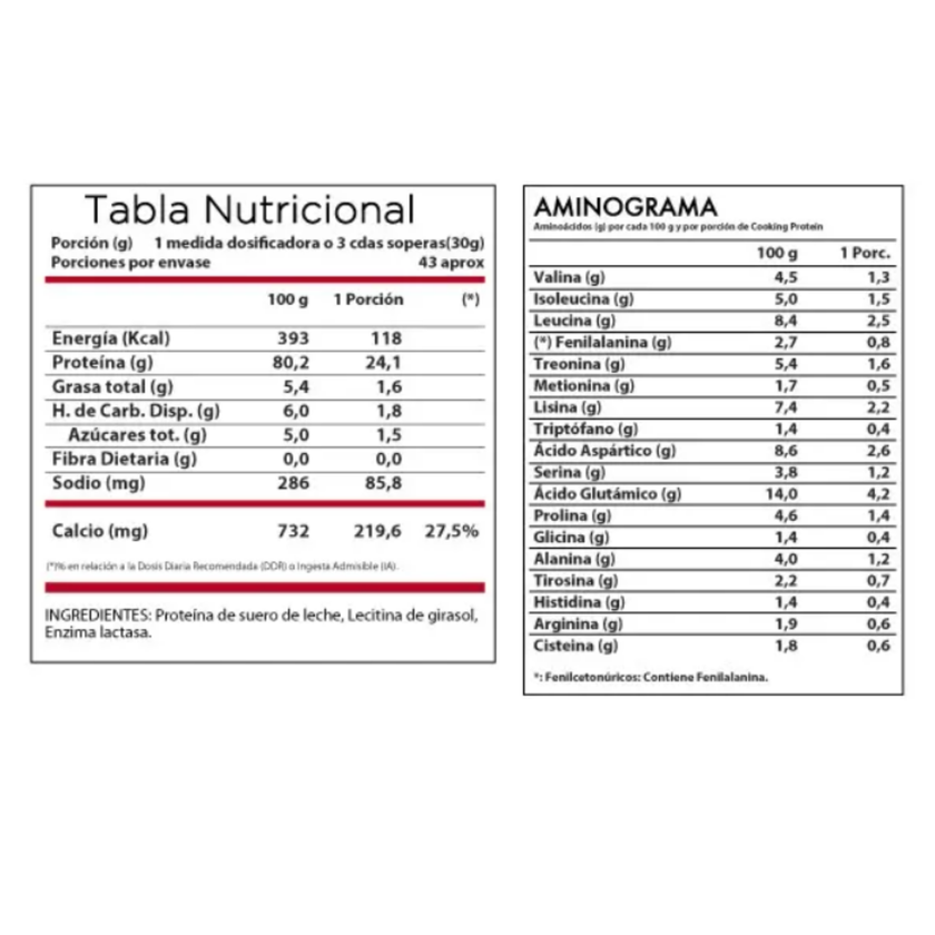 COOKING WHEY PROTEIN, LA PROTEINA DEL CHEF. 43 SERVICIOS. CON ENZIMA LACTASA