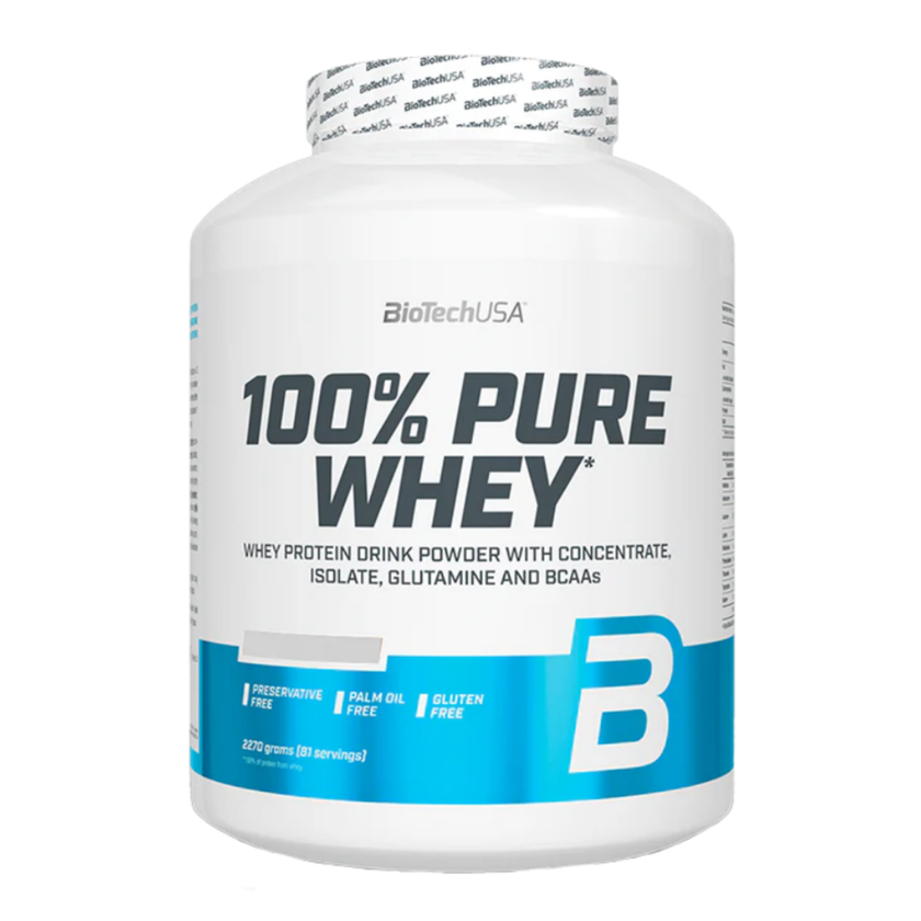 100% PURE WHEY BIOTECH USA 5lbs SIN SABOR. 81 SERVICIOS CON 21g PROTEINA. LIBRE DE GLUTEN