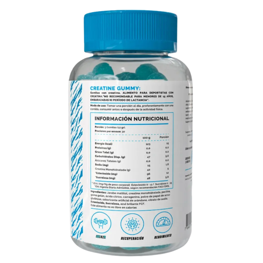 CREATINE GUMMY. 90 EXQUISITAS GOMITAS. RINDE  30 SERVICIOS