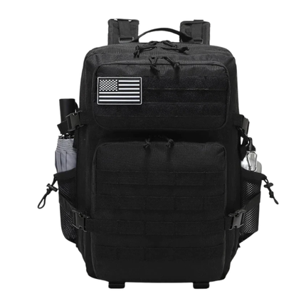 MOCHILA TIPO MILITAR 45lts / COLOR NEGRO / MULTIDIVISIONES
