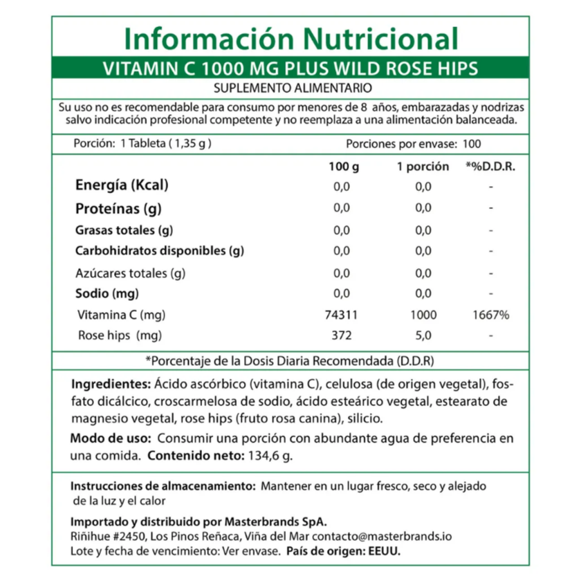 VITAMINA C / 1000mg / CON ROSA MOSQUETA / 100 CAPSULAS
