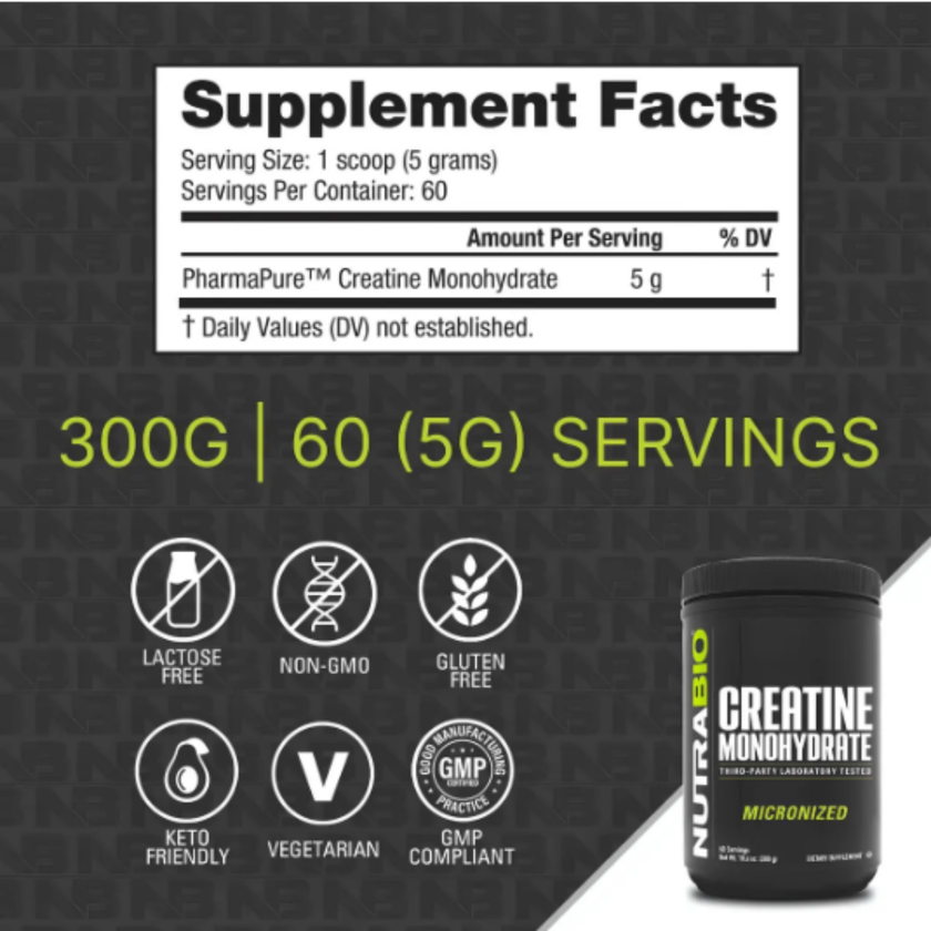 CREATINA MICRONIZADA NUTRABIO 300g  60 SERVICIOS