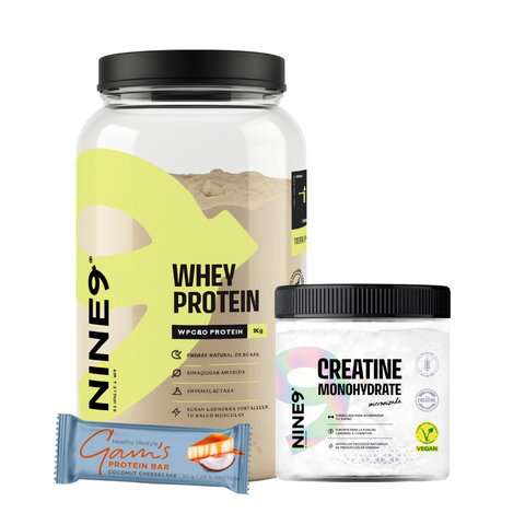 PACK NINE9. PROTEINA WHEY + CREATINA 300g + SNACK DE REGALO
