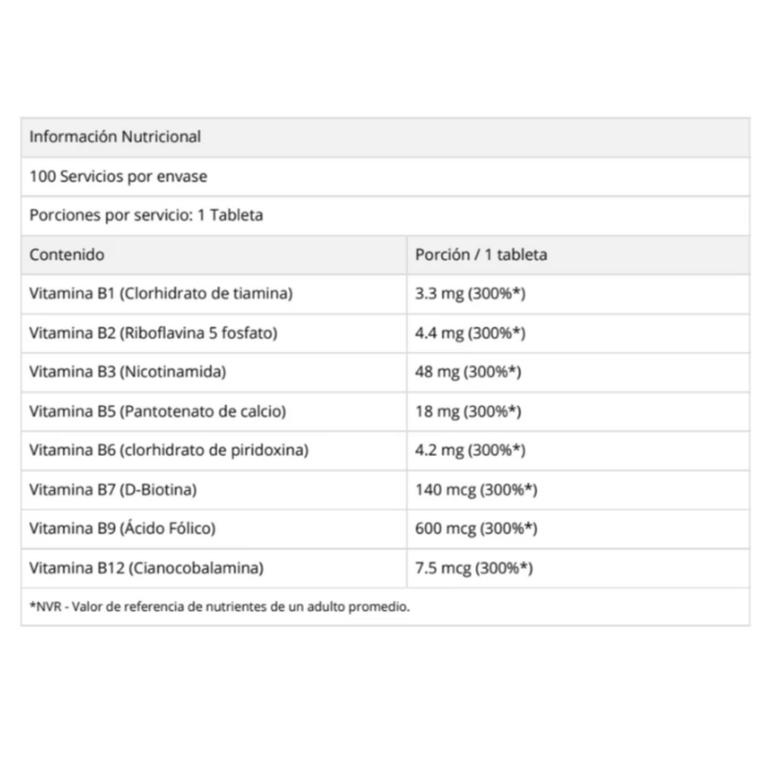 DY NUTRITION. VITAMINA B COMPLEX. 100 TABLETAS. ENERGÍA Y SISTEMA NERVIOSO ÓPTIMO