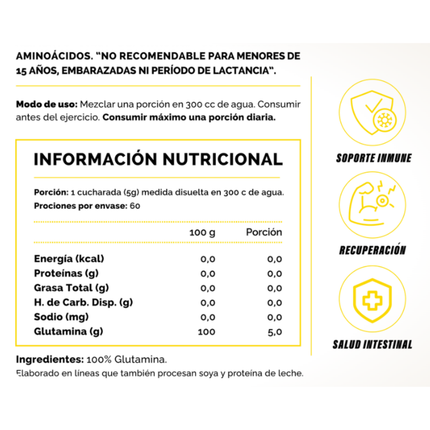 GLUTAMINA 4ACTIVE 300g 60 SERVICIOS. SALUD DIGESTIVA Y RECUPERACIÓN
