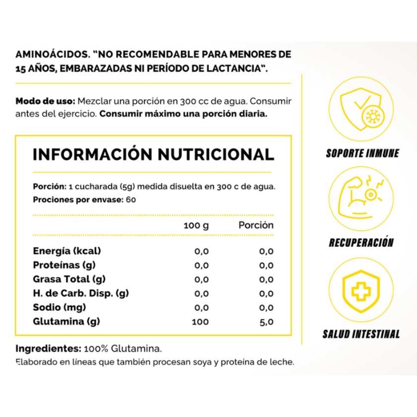 GLUTAMINA 4ACTIVE 300g 60 SERVICIOS. SALUD DIGESTIVA Y RECUPERACIÓN