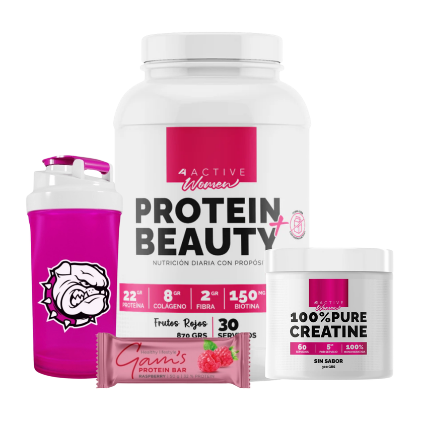 PACK WOMAN. PROTEINA BEAUTY + CREATINA WOMAN + SHAKER  + SNACK PROTEICO