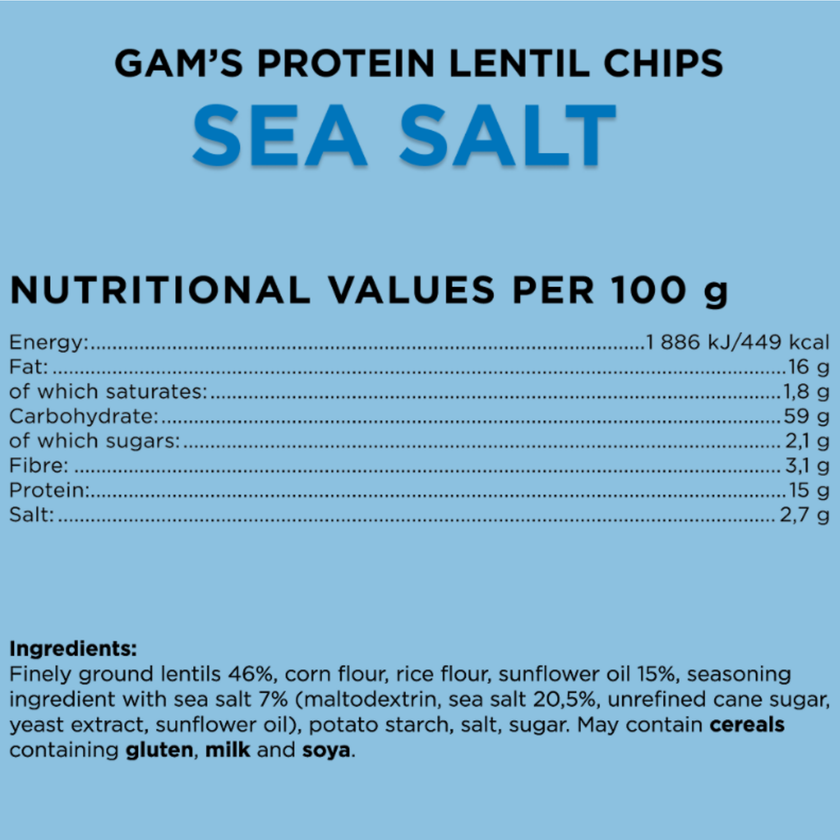 GAMS PROTEIN LENTIL CHIPS. SNACK PROTEICO SALADO.