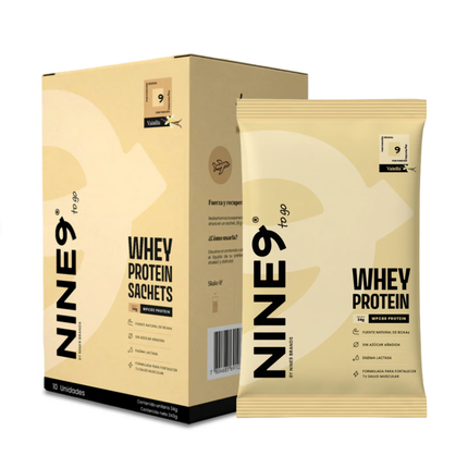 SACHET NINE9 WHEY PROTEIN. LIBRE DE GLUTEN, CON ENZIMA LACTASA