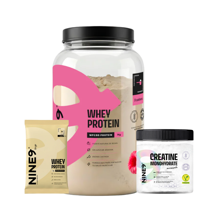 PACK NINE9. PROTEINA WHEY + CREATINA 300g + SACHET NIN9