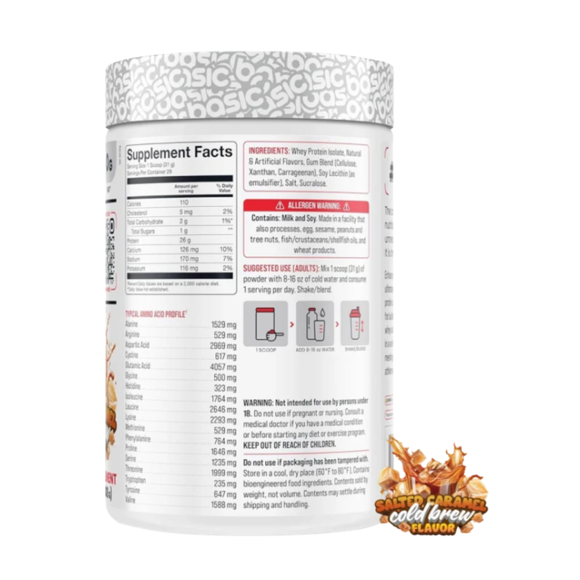 BASIC WHEY ISOLATE 2lbs. 26g PROTEINAS. LIBRE DE GLUTEN.