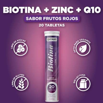 BIOTINA + ZINC + Q10. FORMATO EFERVECENTE, 20 TABLETAS