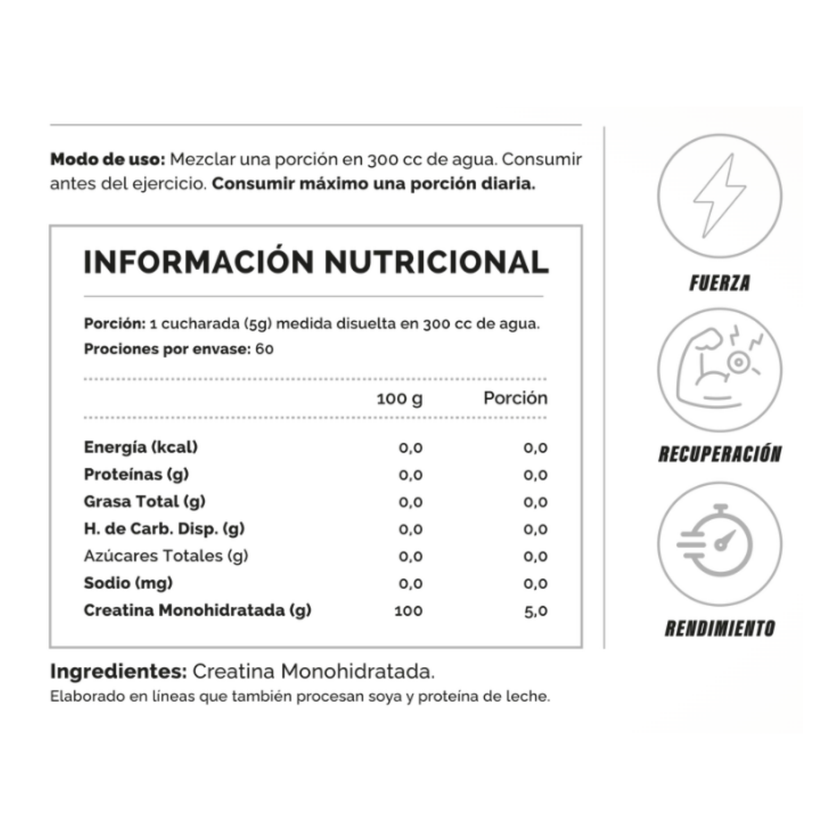CREATINA MONOHIDRATO 4ACTIVE 300g. 60 SERVICIOS. FUERZA Y SALUD