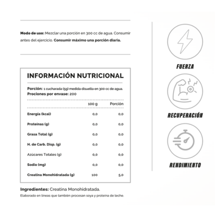 CREATINA MONOHIDRATO 4ACTIVE 1000g. 200 SERVICIOS. FUERZA Y SALUD