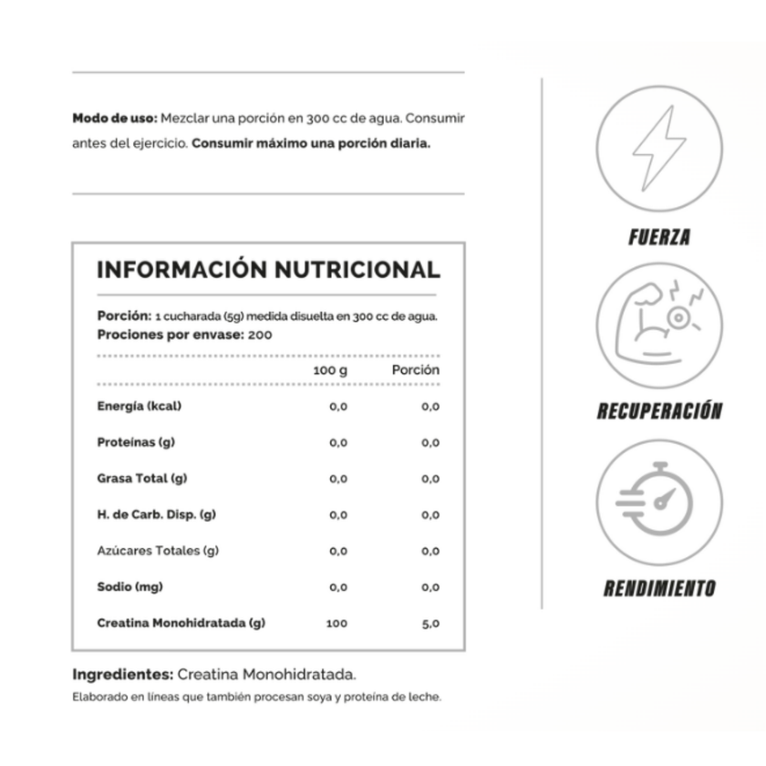 CREATINA MONOHIDRATO 4ACTIVE 1000g. 200 SERVICIOS. FUERZA Y SALUD