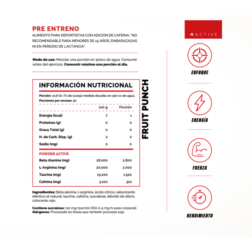 PRE ENTRENO 4ACTIVE BEAST. 30 SERVICIOS CARGADOS DE ENERGÍA Y RENDIMIENTO