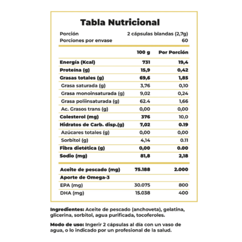 OMEGA3. CALIDAD CLABEL. 800EPA+400DHA- 60 SERVICIOS