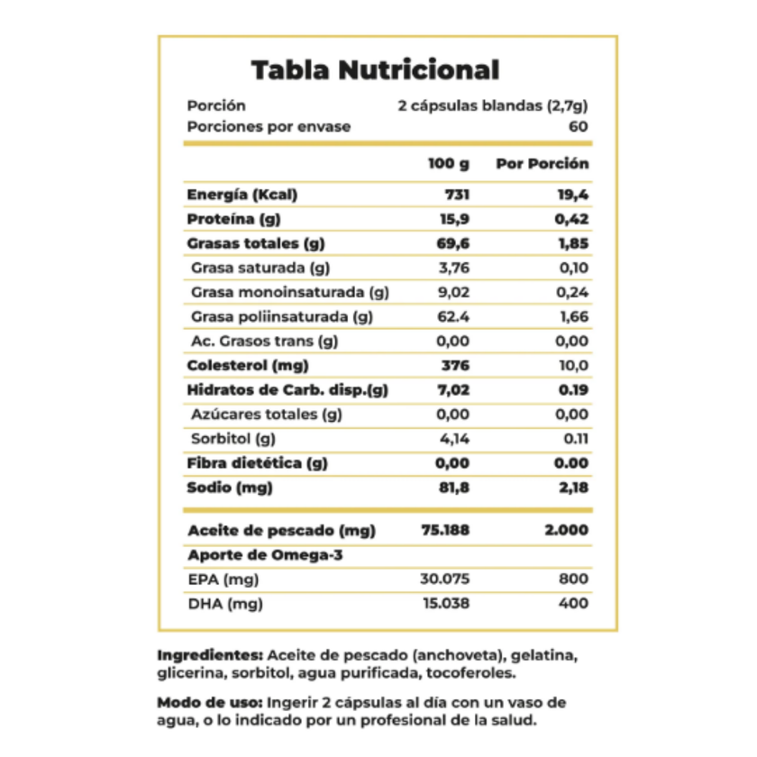 OMEGA3. CALIDAD CLABEL. 800EPA+400DHA- 60 SERVICIOS