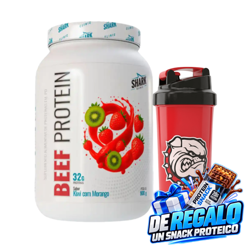BEEF PROTEIN SHARK.PRO. 32g PROTEINA. CERO CARBOS Y CERO GRASAS. LIBRE DE LACTOSA + SHAKER Y SNACK PROTEICO DE REGALO