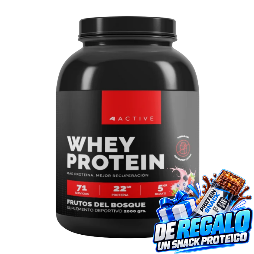 WHEY PROTEIN 4ACTIVE 2kg | 71 SERVICIOS · 21g PROTEINA · ADICION ENZIMA LACTASA