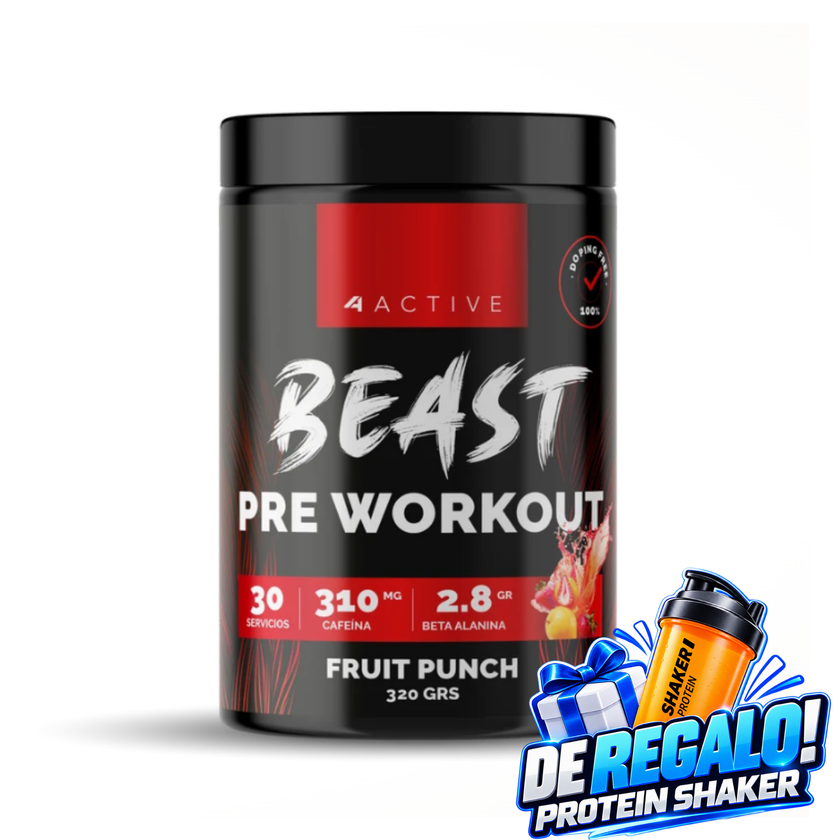 PRE ENTRENO 4ACTIVE BEAST. 30 SERVICIOS CARGADOS DE ENERGÍA Y RENDIMIENTO