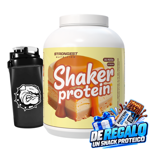 SHAKER PROTEIN, 60 SERVICIOS CON 20g PROTEINA + SHAKER STRONGEST + SNACK DE REGALO