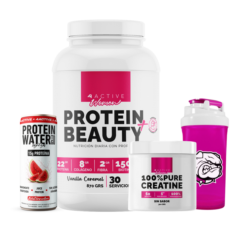 PACK WOMAN. PROTEINA BEAUTY + CREATINA WOMAN + SHAKER  + PROTEIN WATER