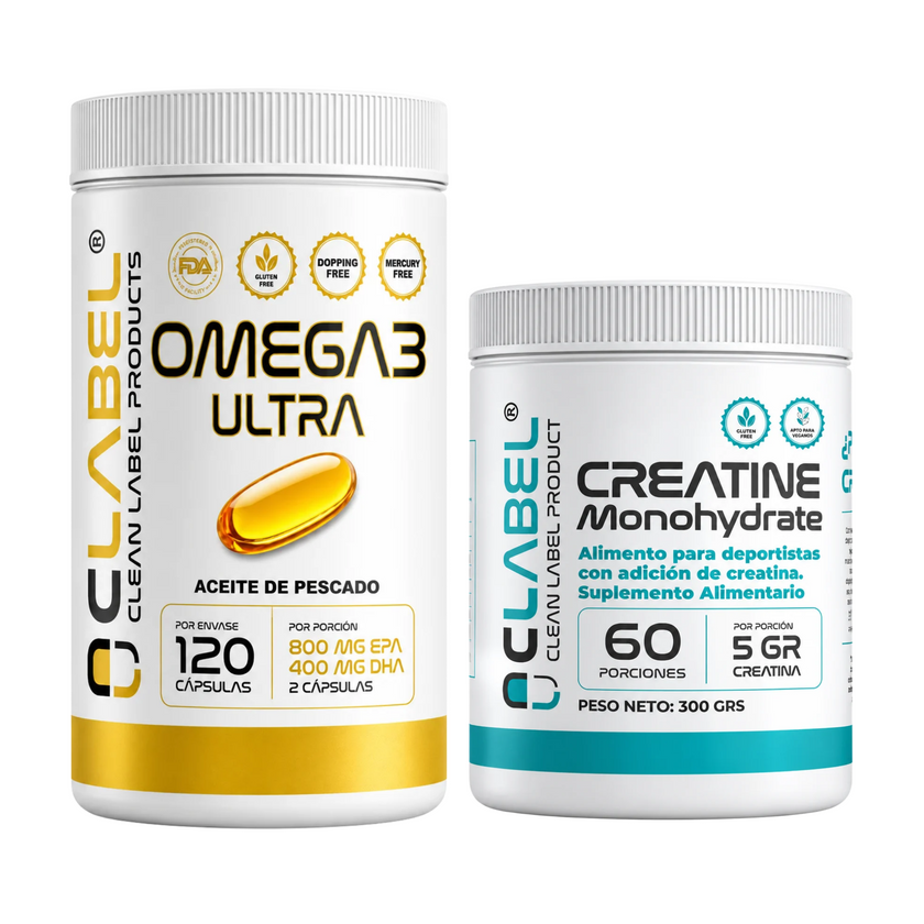PACK 60 DIAS CLABEL. OMEGA 1200mg EPA y DHEA + CREATINA MONOHIDRATO 300g