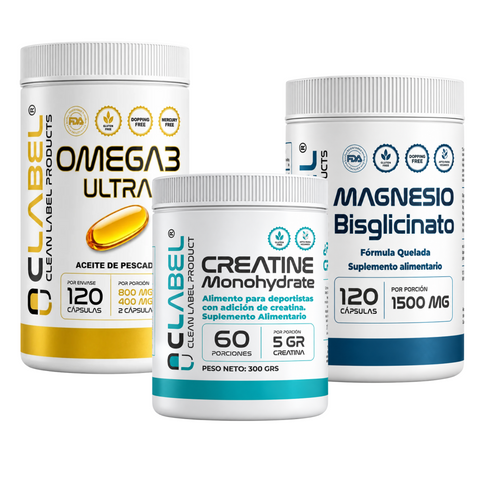 TRIPACK 60 DIAS. OMEGA 1200mg EPA y DHEA + CREATINA 300g + MAGNESIO BISGLICINATO