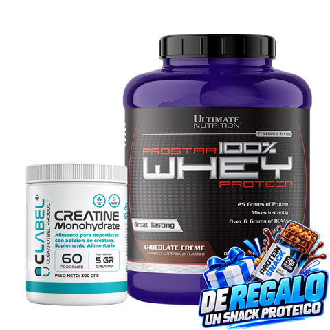 PACK PROTEINA WHEY PROSTAR  80 SERVICIOS + CREATINA 300g + SNACK DE REGALO