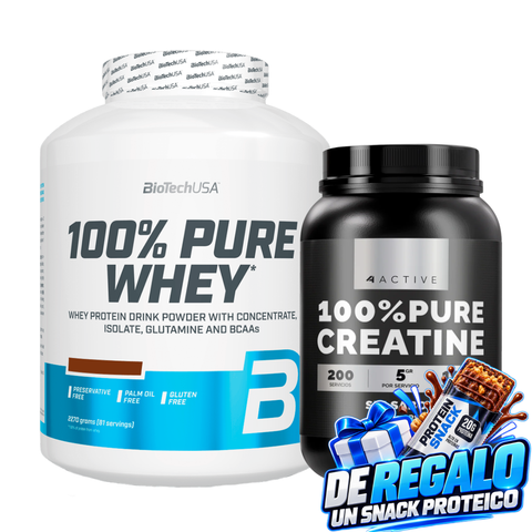 PACK PROTEINA BIOTECH + CREATINA 200 SERVICIOS + SHAKER DE REGALO