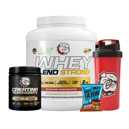 PACK BLEND STRONGEST PROTEINA 50 SERVICIOS + CREATINA 60 SERVICIOS + SNACK Y SHAKER DE REGALO