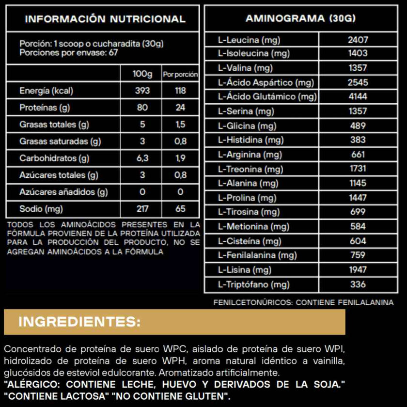 PRO 100% WHEY 2K,  67 SERVICIOS, 24g PROTEINA, ENDULZADA CON STEVIA