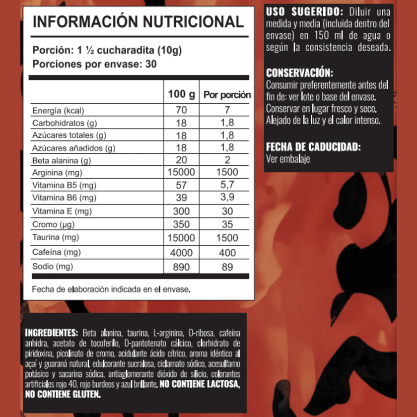 PRE WORKOUT  STRONGEST INFERNO. 30 SERVICIOS DE PODER. 400mg CAFEINA. UNA EXPLOSIÓN INTERNA