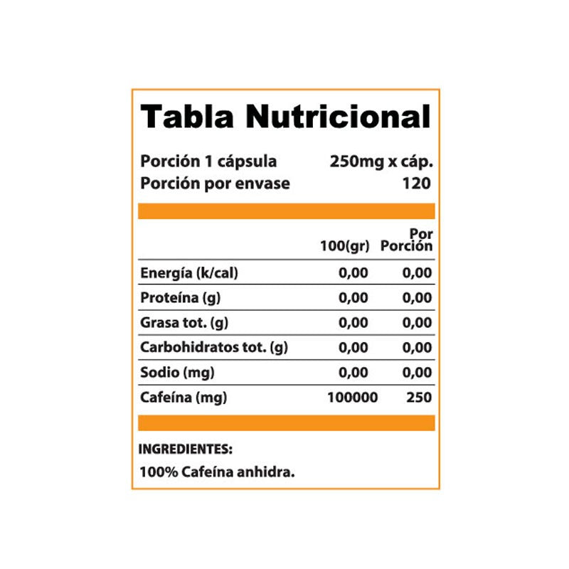 CAFEINA ANHIDRA CHRONOS 250mg / 120 SERVICIOS