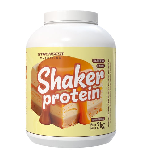 SHAKER PROTEIN, 60 SERVICIOS CON 20g PROTEINA + SHAKER Y LATA STRONGEST DE REGALO